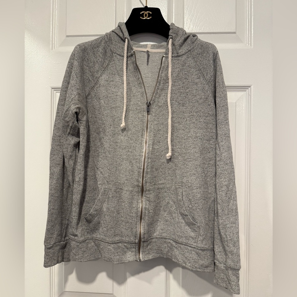 Tresics Metal Zip zipper Up Sweatshirt Hoodie Pockets Drawstring Long Sleeve L
